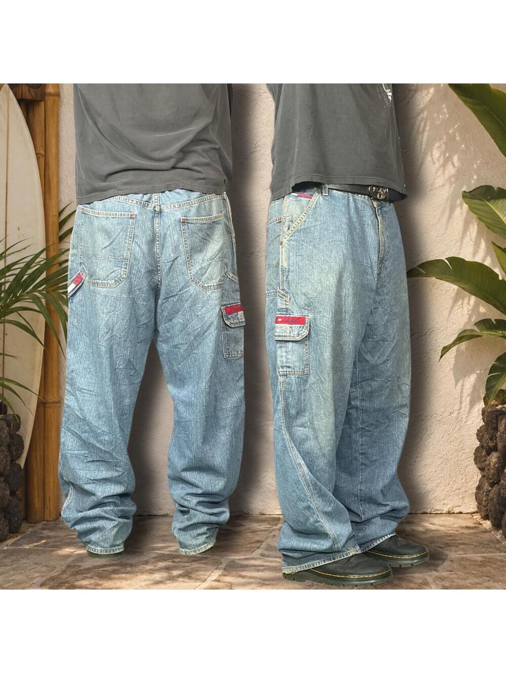 Mens Tommy Hilfiger Baggy Carpenter Jeans Blue Y2K Vintage Streetwear 38x34
